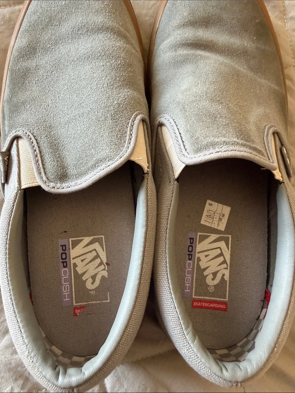 Vans Light Gray Canvas Slip-On Loafers with Gum Sole